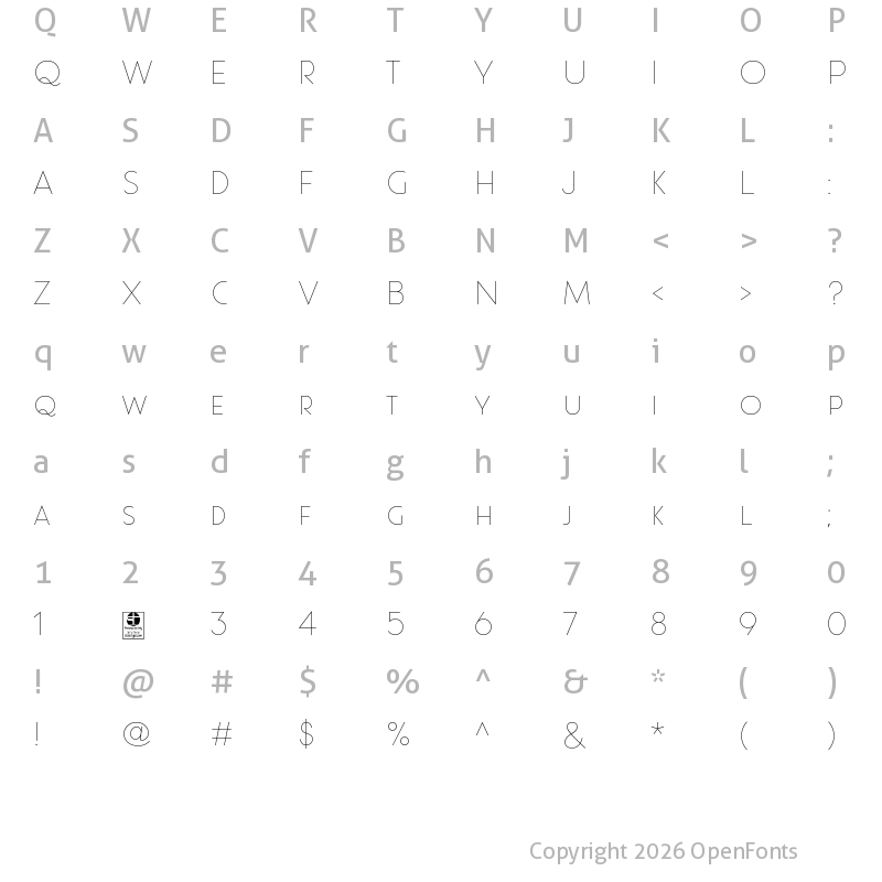 Character Map of Pages Grotesque Thin Demo Regular
