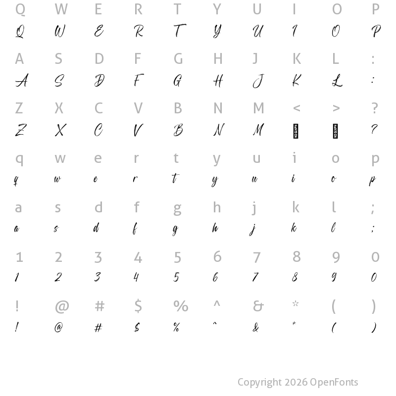 Character Map of Paint Brush Script Regular