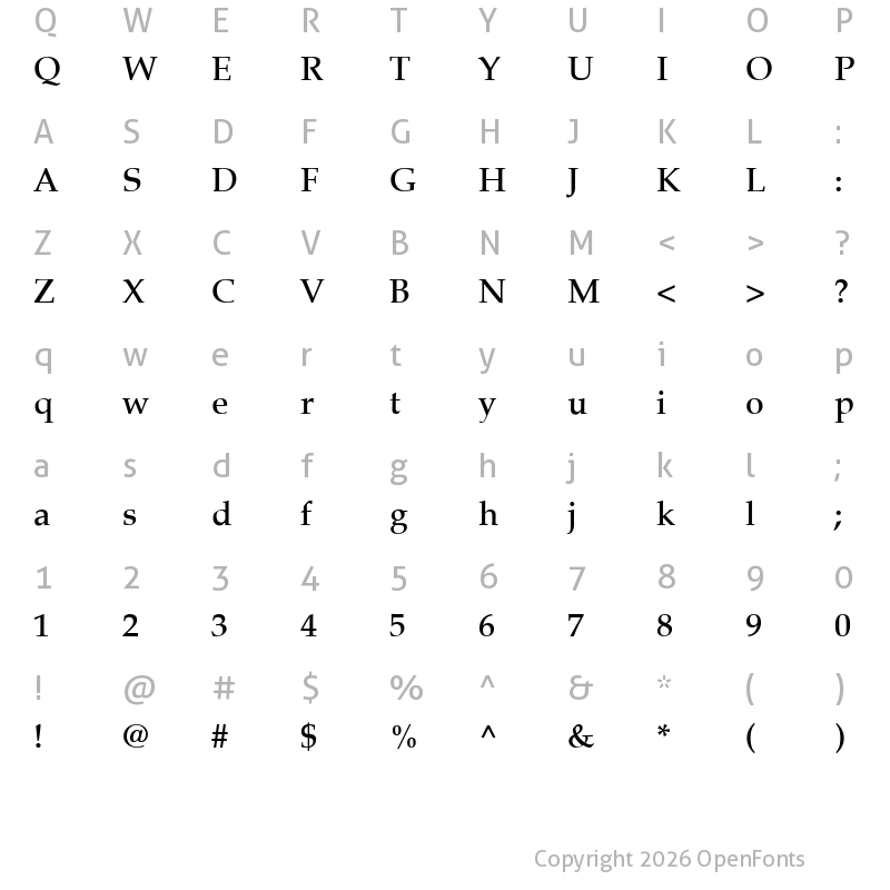 Character Map of Palatino LT Light Bold