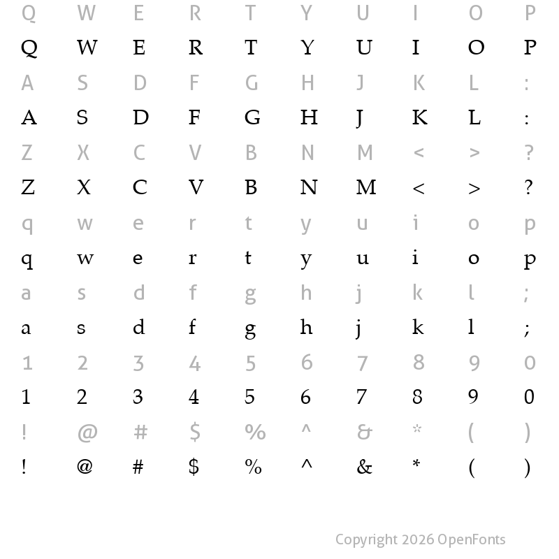 Character Map of Palatino LT Regular