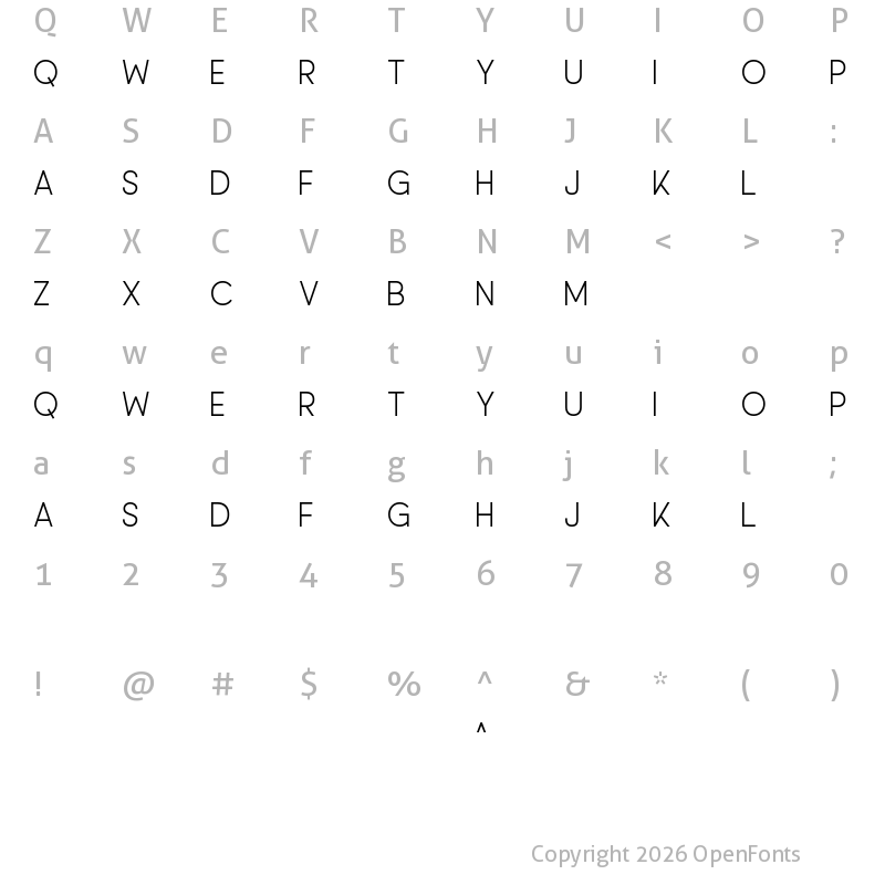 Character Map of Palette Thin