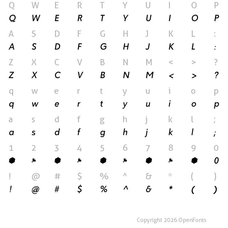 Character Map of Paloseco Medium Italic
