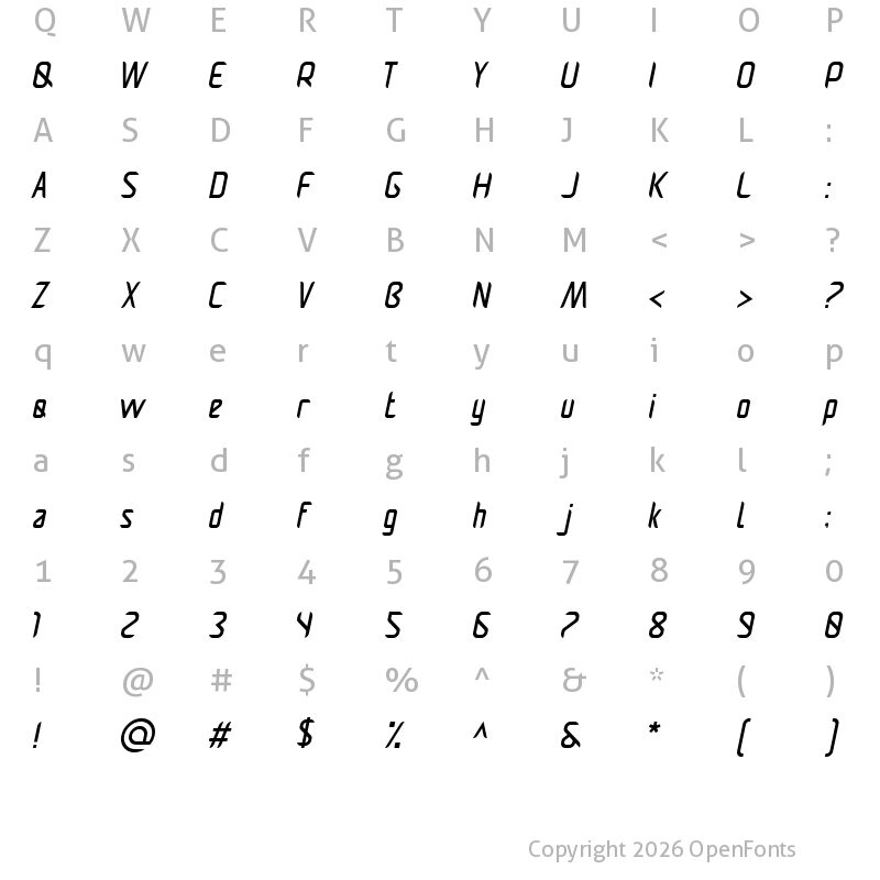Character Map of Pamekasan Italic