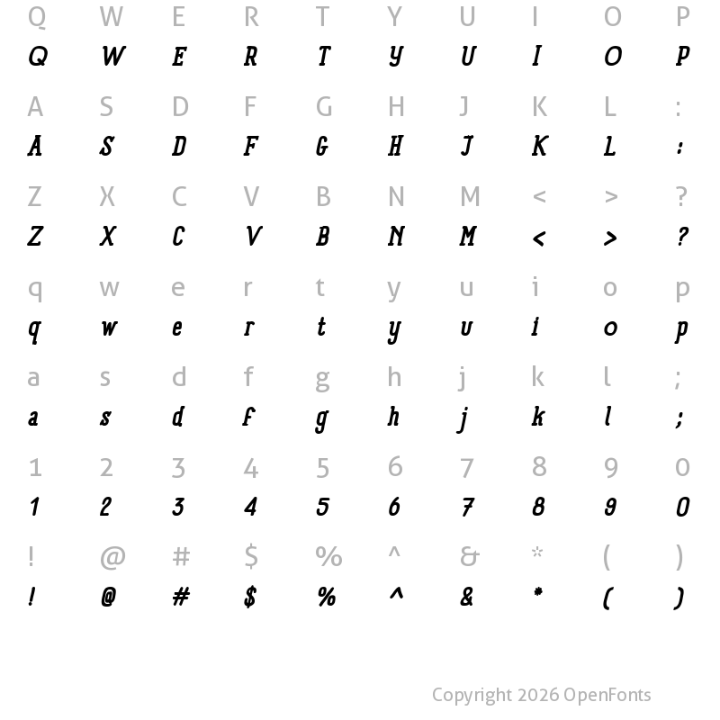 Character Map of Panforte Serif Bold Italic