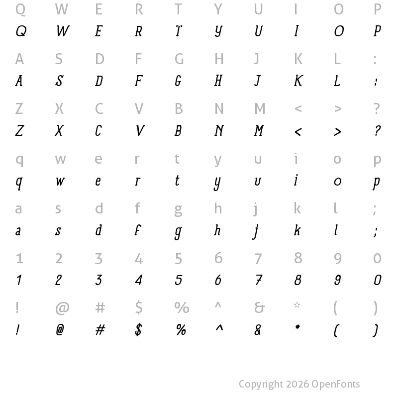 Character Map of Panforte Serif Italic