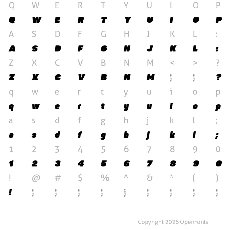 Character Map of Panton-Trial Fat Italic