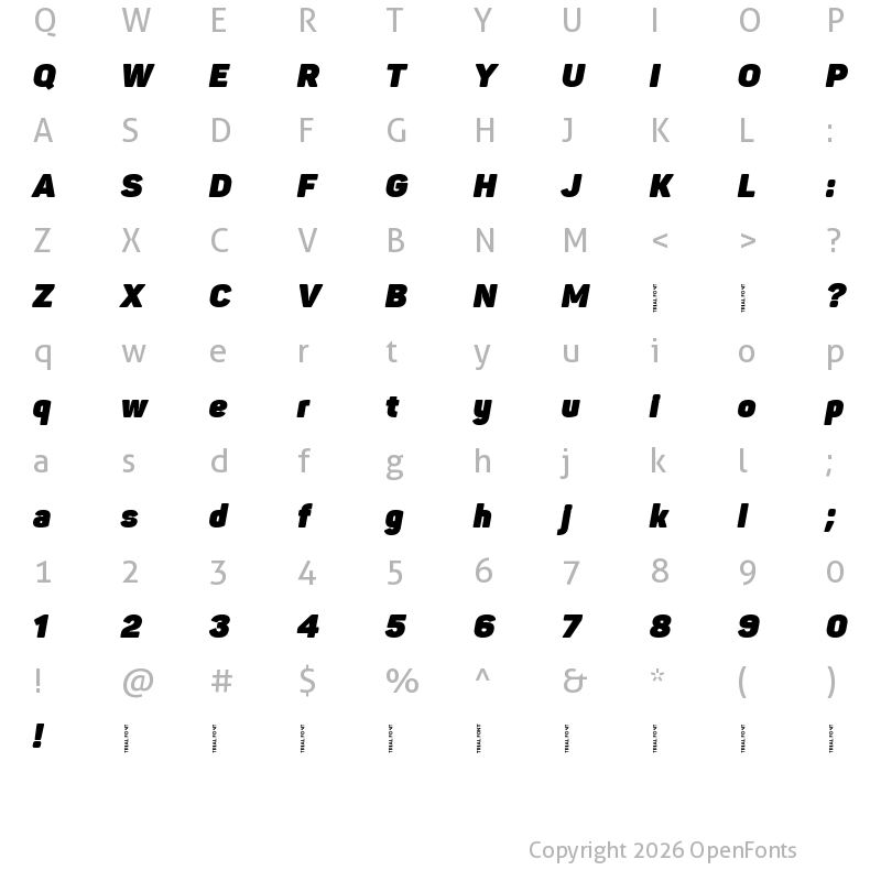 Character Map of Panton-Trial Heavy Italic