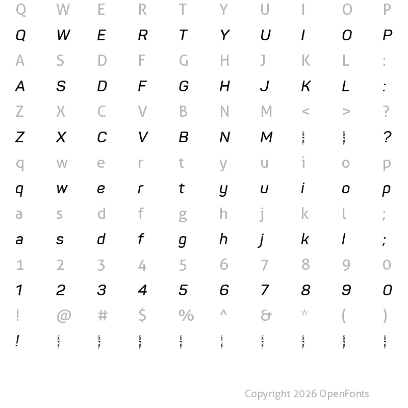 Character Map of Panton-Trial SemiBold Italic