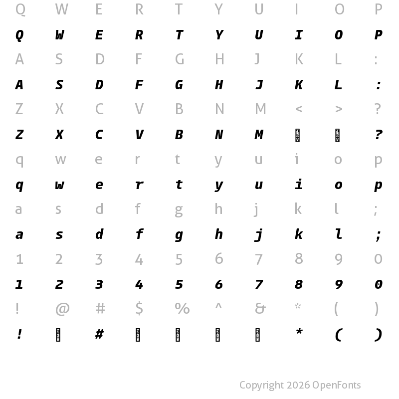 Character Map of ParadroidMono Soft Trial Bold Italic