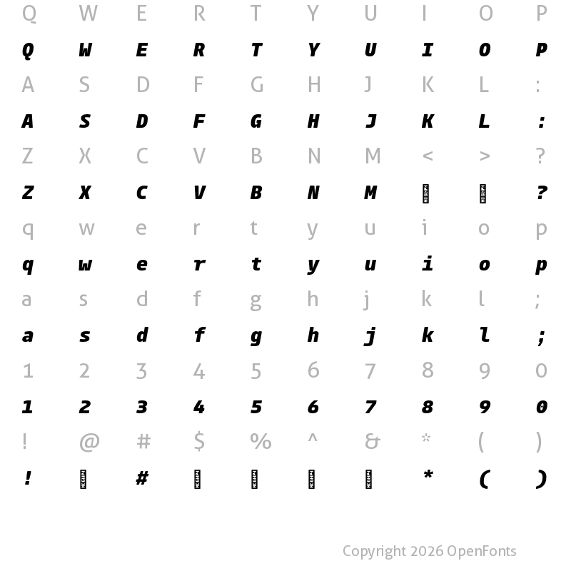 Character Map of ParadroidMono Soft Trial ExtraBold Italic
