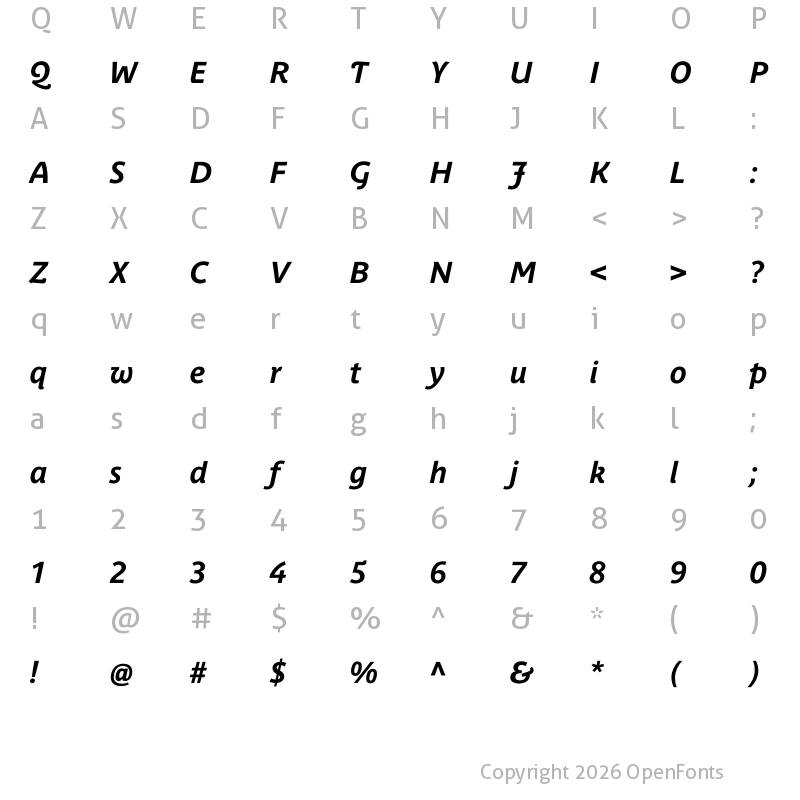 Character Map of Parisine Plus Std Bold Italic