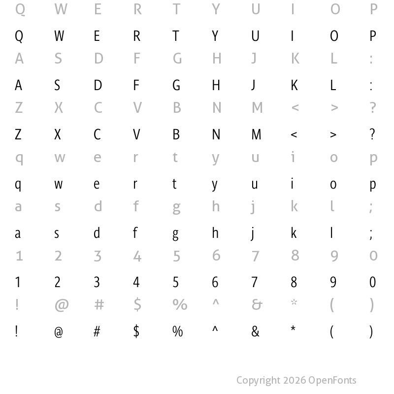 Character Map of Parisine Std Narr Gris Regular