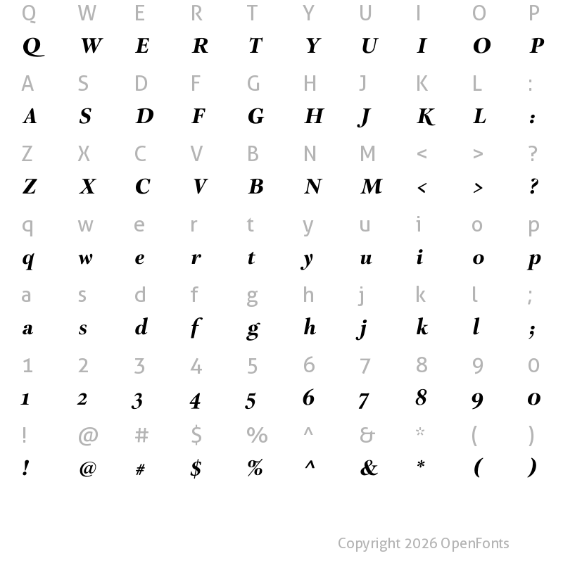 Character Map of Park Lane Bold
