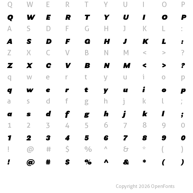 Character Map of Parry Grotesque ExtraBlack Italic