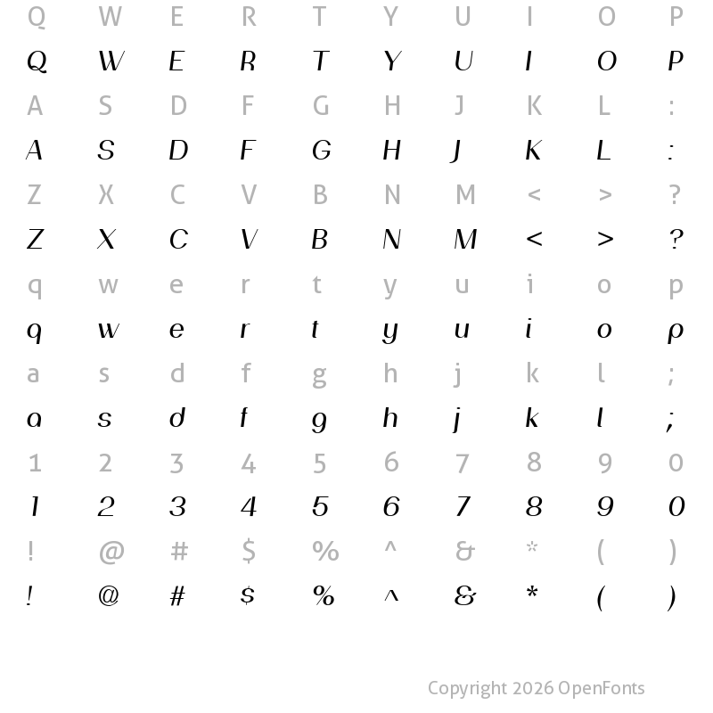 Character Map of PassionSansPDah RegularItalic