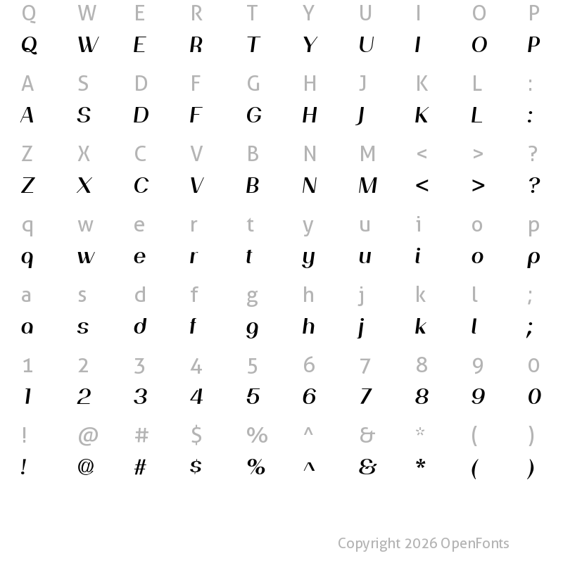 Character Map of PassionSansPDaj SemiBoldItalic