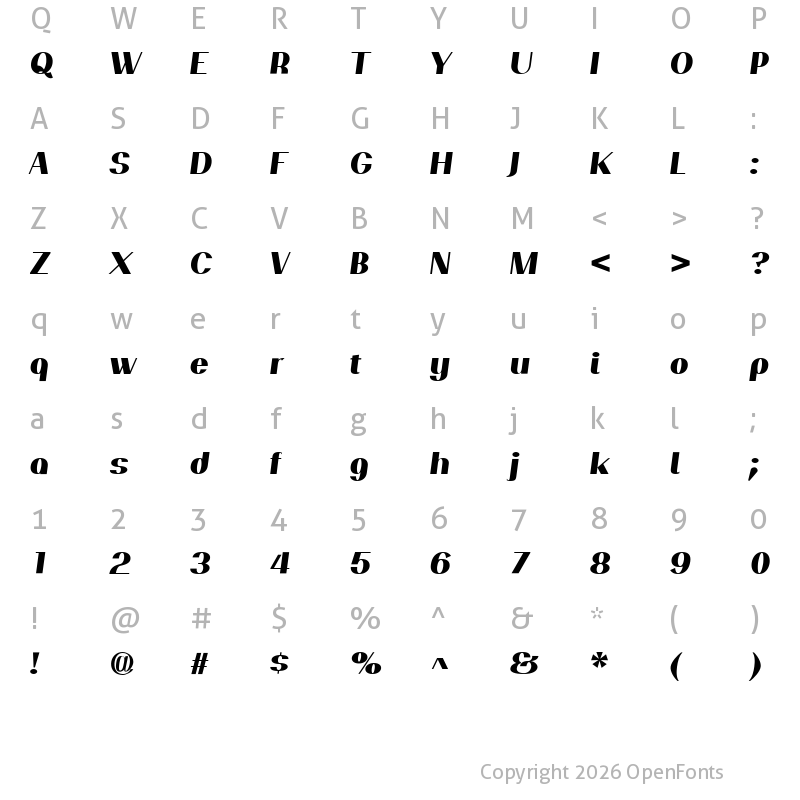 Character Map of PassionSansPDap ExtraBoldItalic