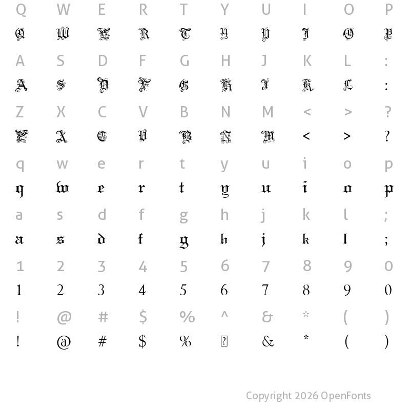 Character Map of Pauls Swirly Gothic Font Regular