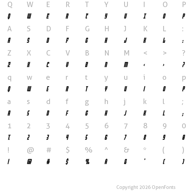 Character Map of Peace & Houston Academy Italic Regular