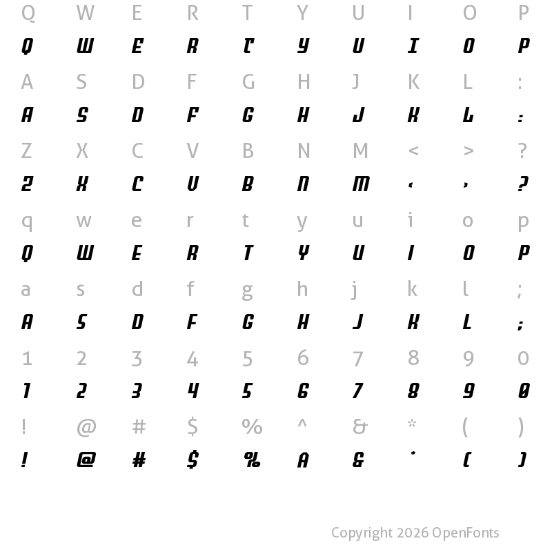 Character Map of Peace & Houston Wide Italic Regular