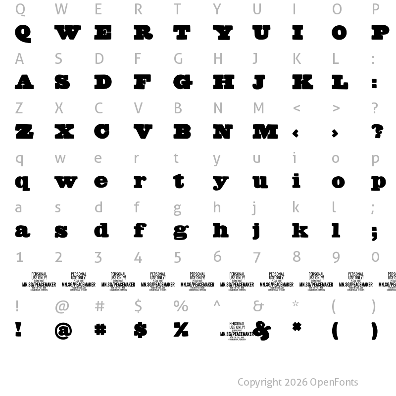 Character Map of Peacemaker Black PERSONAL USE Regular
