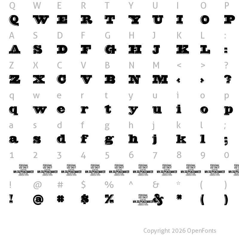 Character Map of Peacemaker PERSONAL Regular