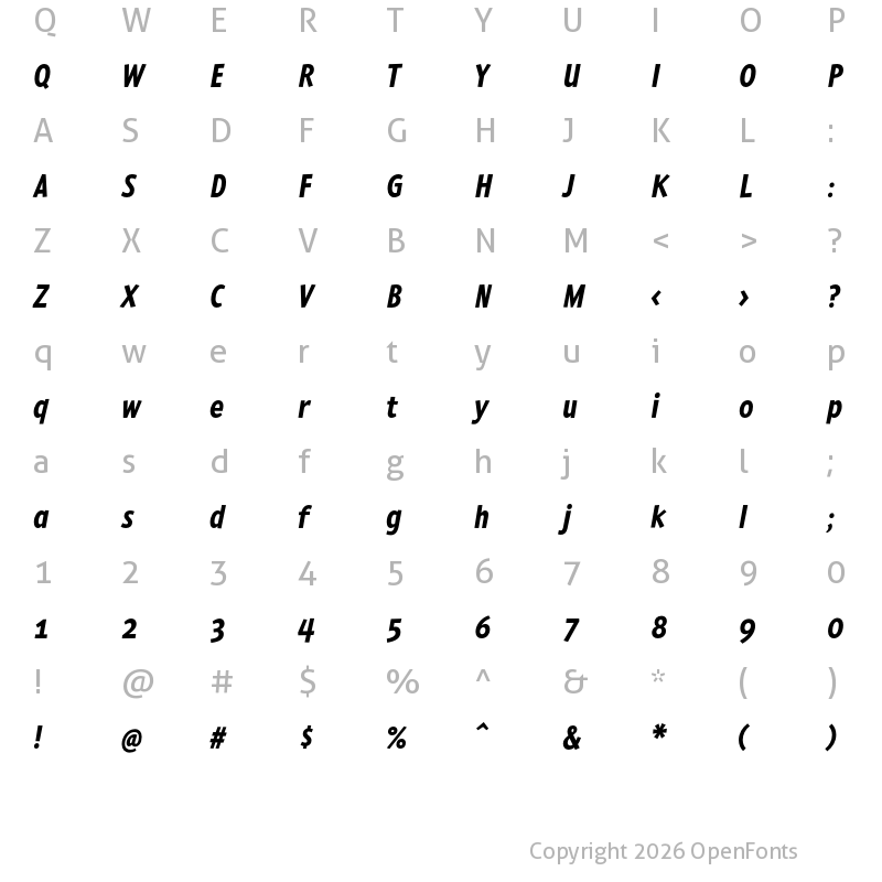 Character Map of Pedestria MVB Bold Italic