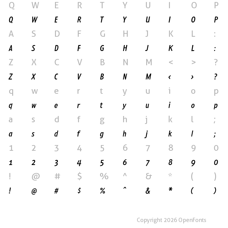 Character Map of Pedestria MVB Medium Italic