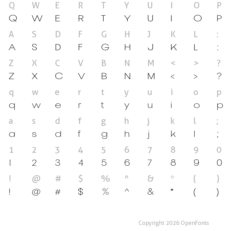 Character Map of Pelinka Expanded ExtraLight