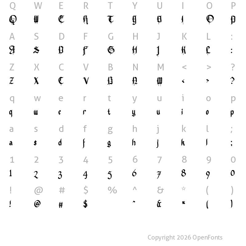 Character Map of Pennybridge 1563 Regular