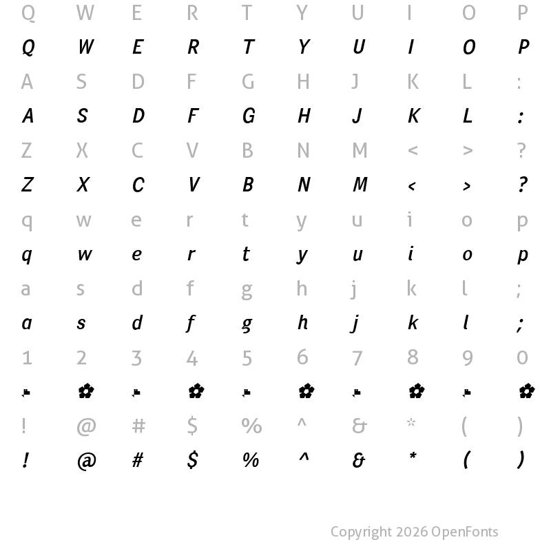 Character Map of Pentay Sans Italic