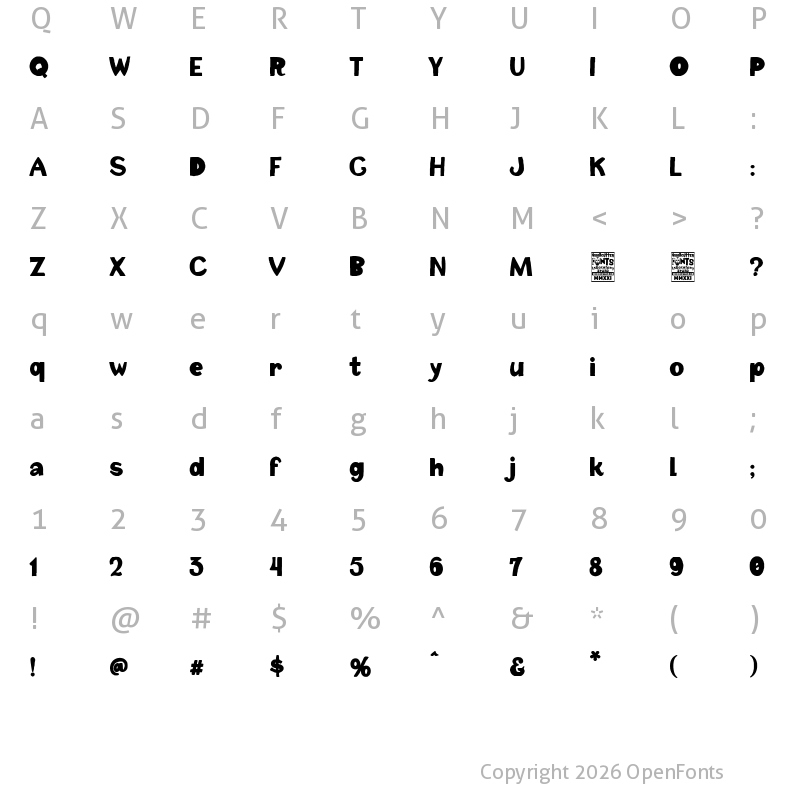 Character Map of Pepita Pepona Team Regular