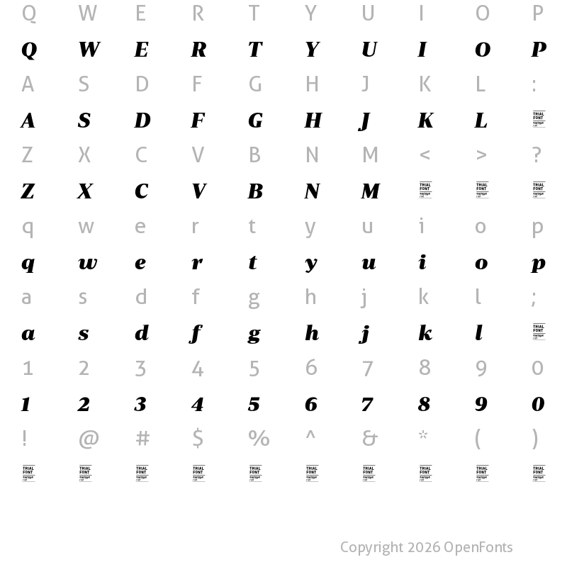 Character Map of Periodico Display TRIAL Black Italic