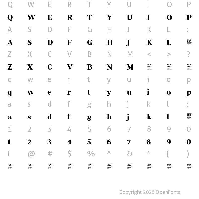 Character Map of Periodico Display TRIAL Bold