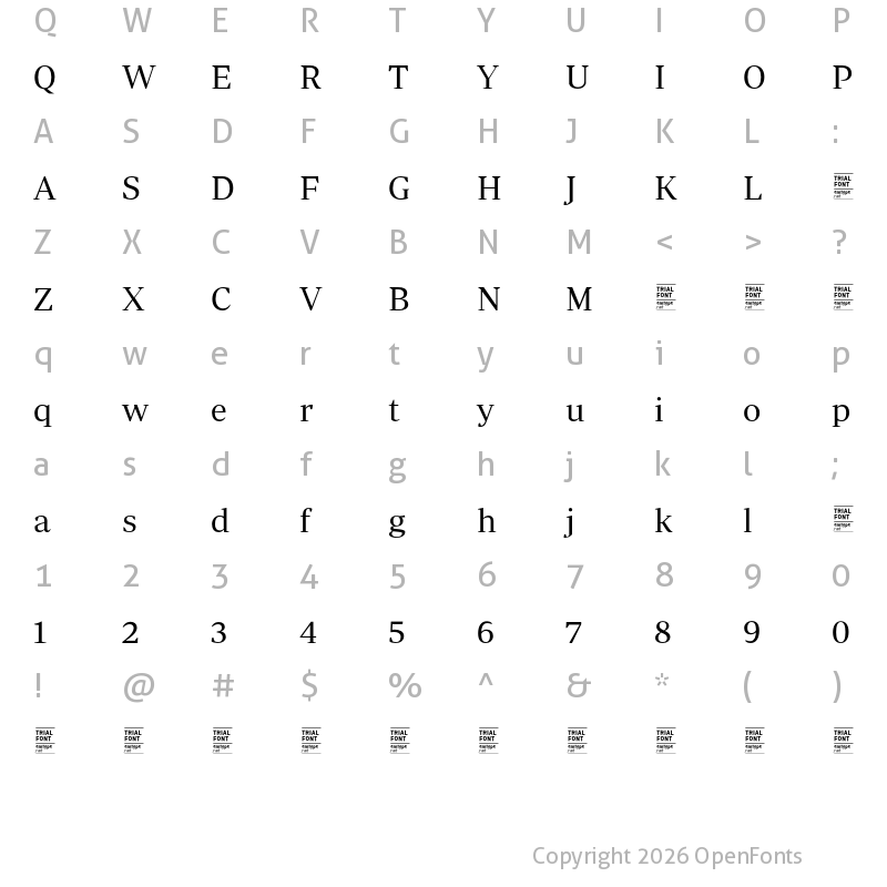 Character Map of Periodico Display TRIAL Light