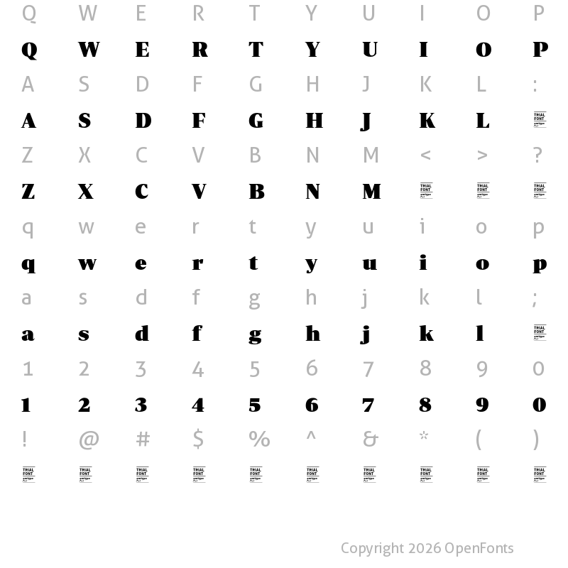 Character Map of Periodico Display TRIAL UltraBlack