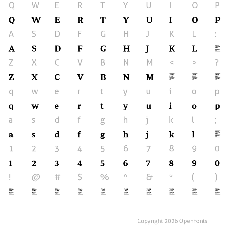 Character Map of Periodico Text TRIAL SemiBold