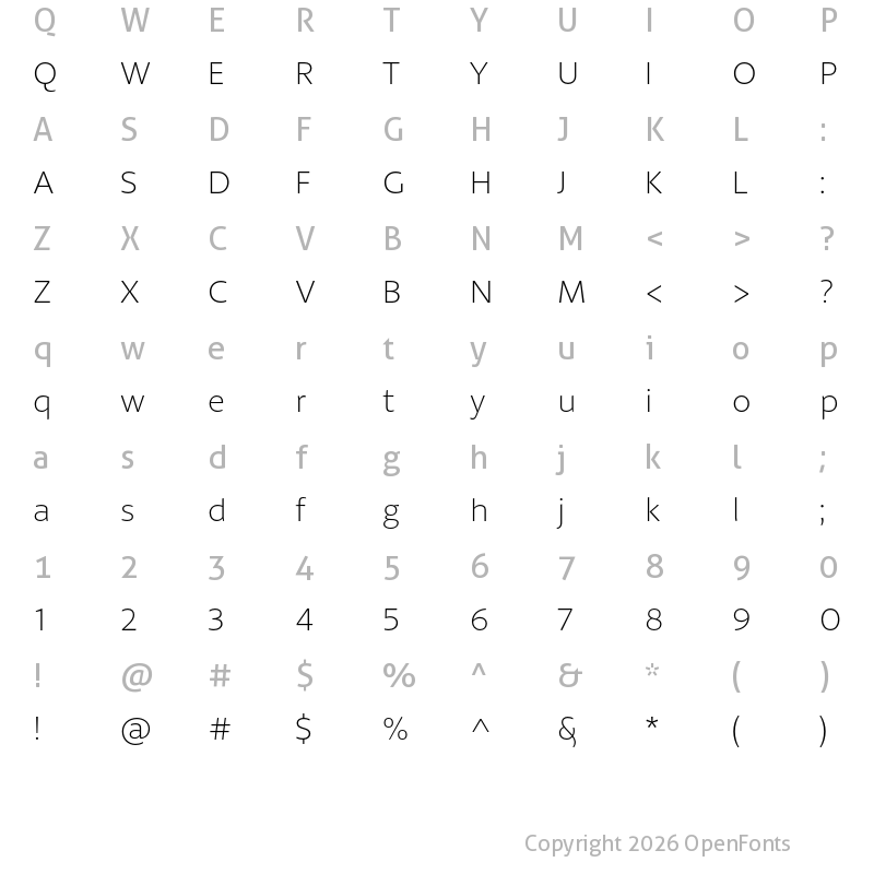 Character Map of Petala Pro Thin