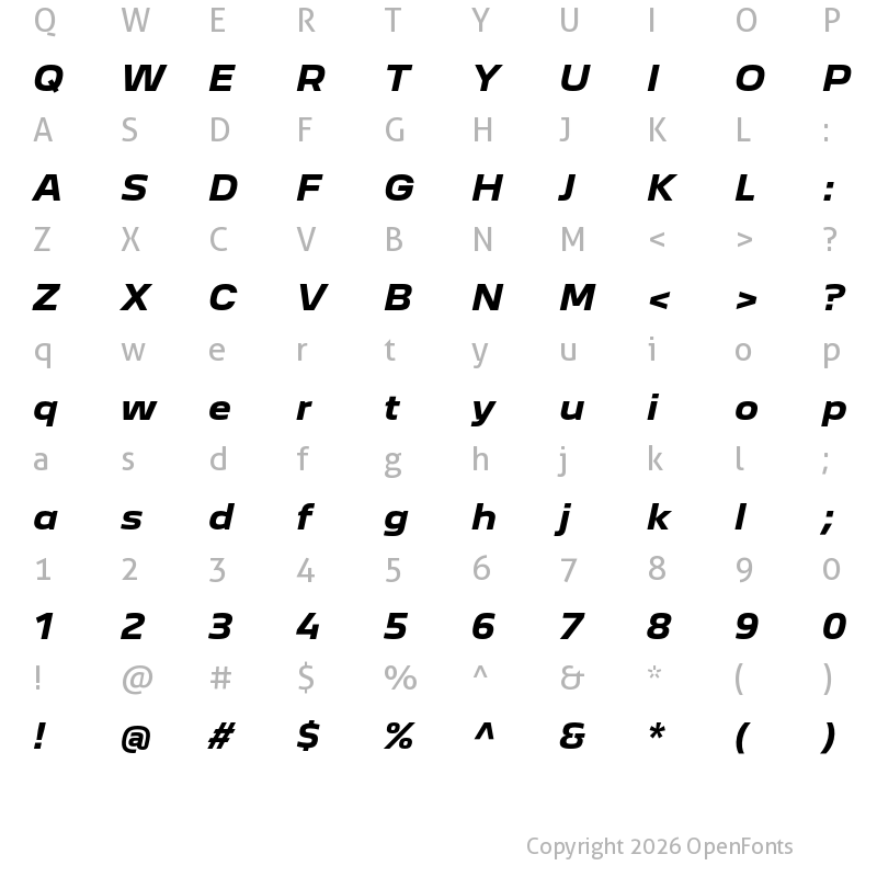Character Map of Peugeot New Bold Italic