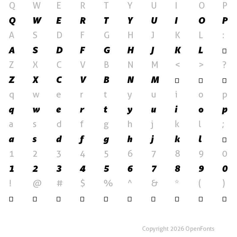Character Map of PF Adamant Sans Pro Black Italic