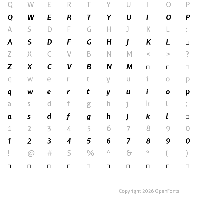 Character Map of PF Centro Sans Pro Bold Italic