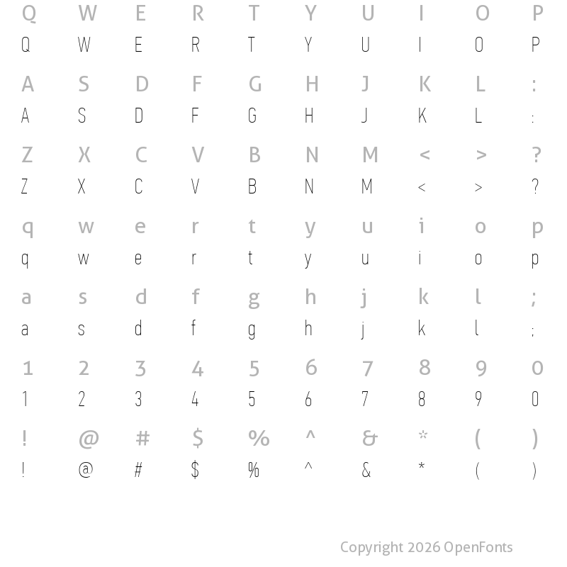 Character Map of PF Din Text Comp Pro Extra Thin