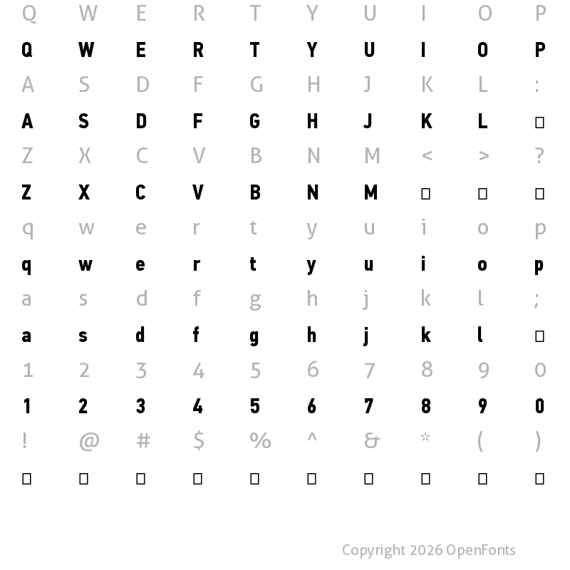 Character Map of PF DIN Text Cond Pro Bold