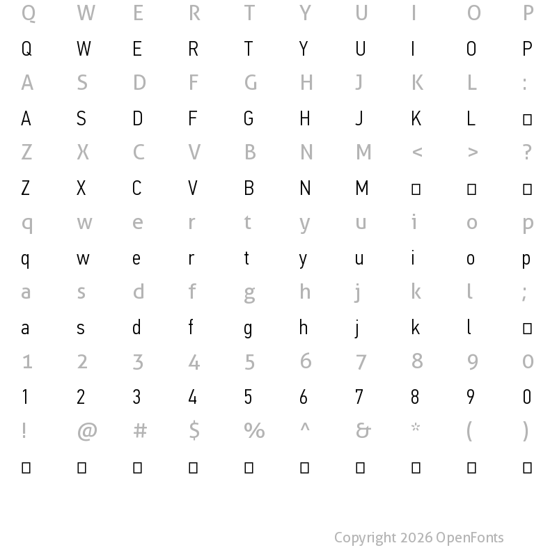 Character Map of PF DIN Text Cond Pro Light