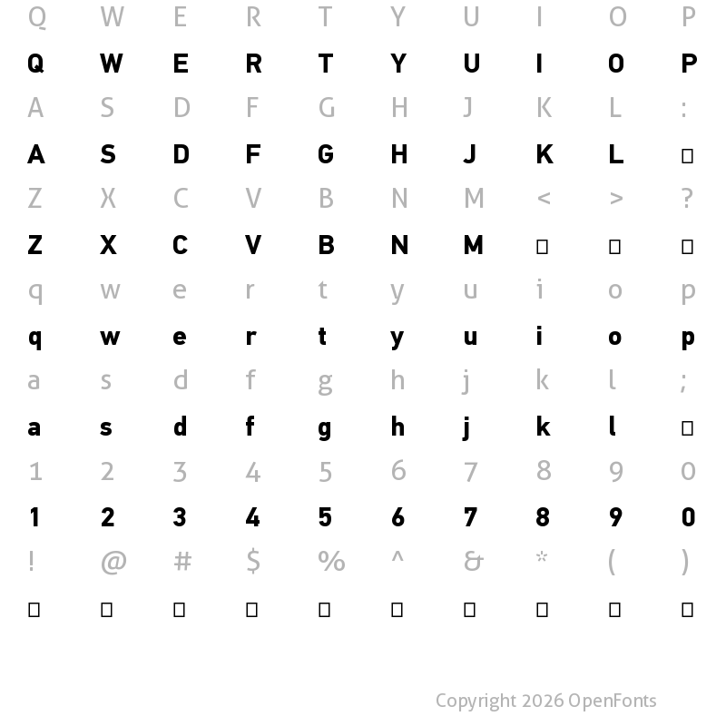 Character Map of PF DIN Text Pro Bold