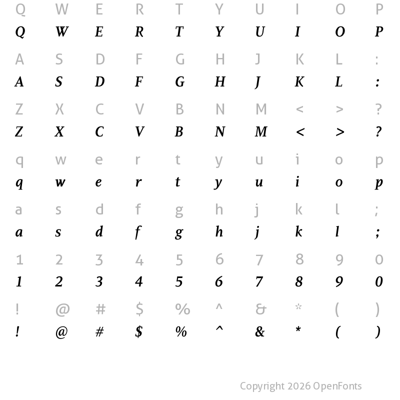 Character Map of PF Diplomat Bold Italic