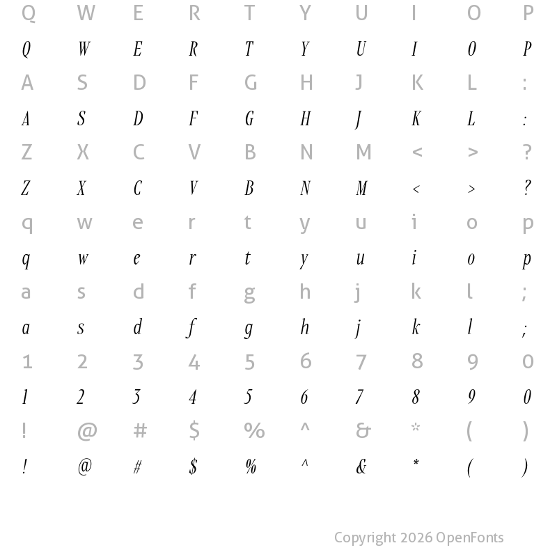 Character Map of PF Expo Light Italic