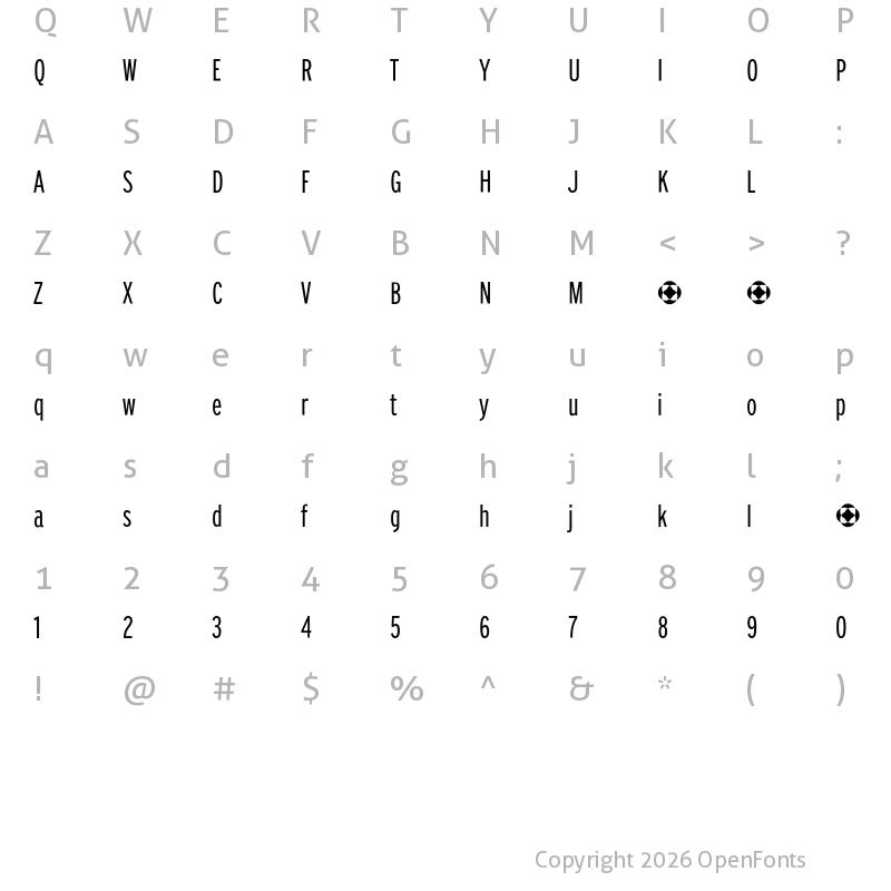 Character Map of PF Grand Gothik Compressed Light