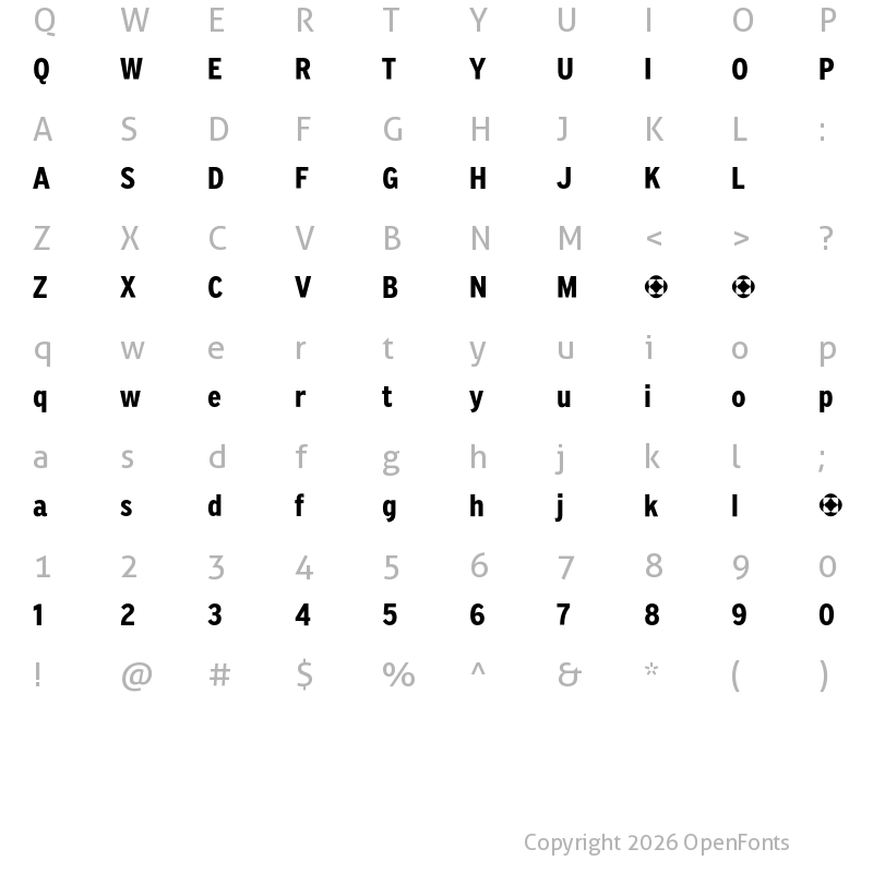 Character Map of PF Grand Gothik Condensed Bold