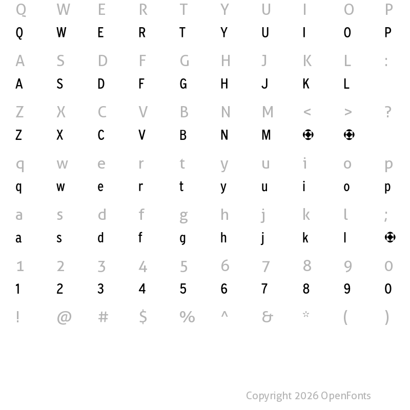 Character Map of PF Grand Gothik Condensed Regular